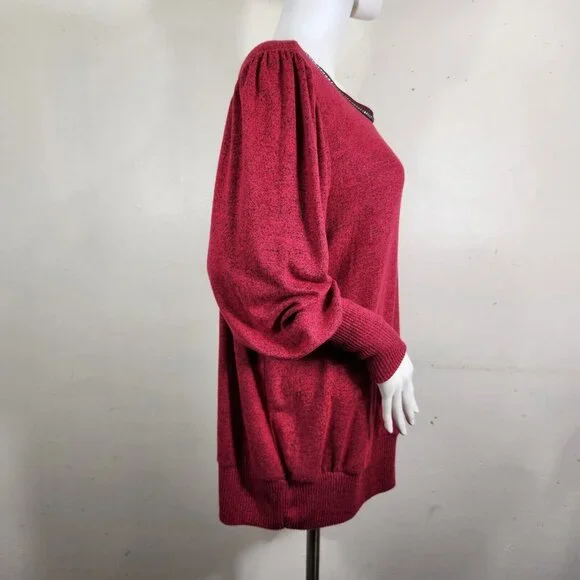 I.N.Studio Womens Size 2 X Red Lightweight Sweater Plus SideTie and Neck -23 - Picture 2 of 11